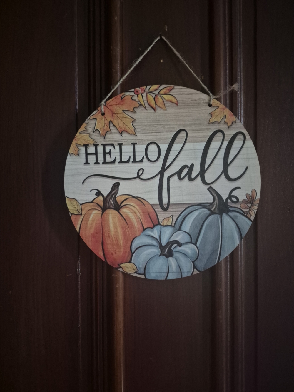 Hello Fall Round Pumpkin Wall Sign - Orange & Blue
